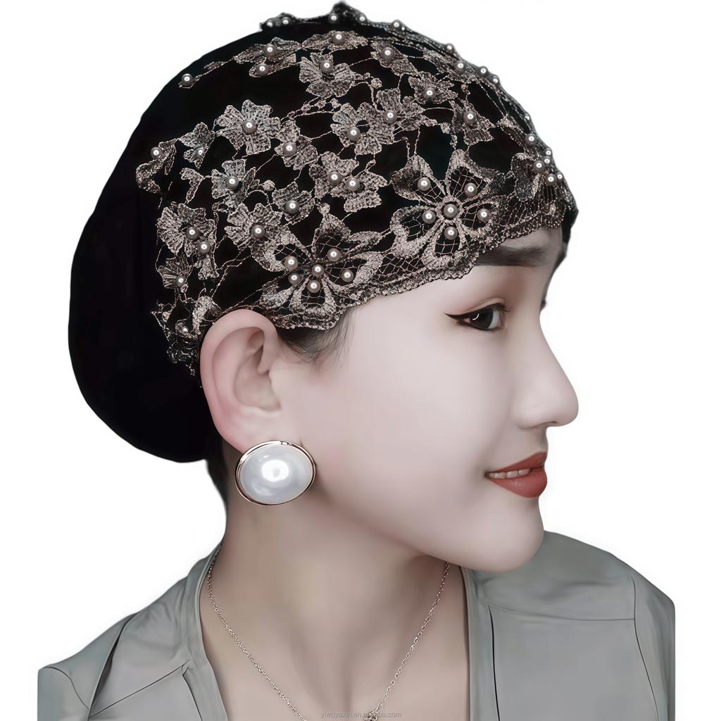 Muslim Women Lace Eco-Friendly Breathable Four Seasons Head Scarf Ladies Arab Islamic Hijab Turban Hat