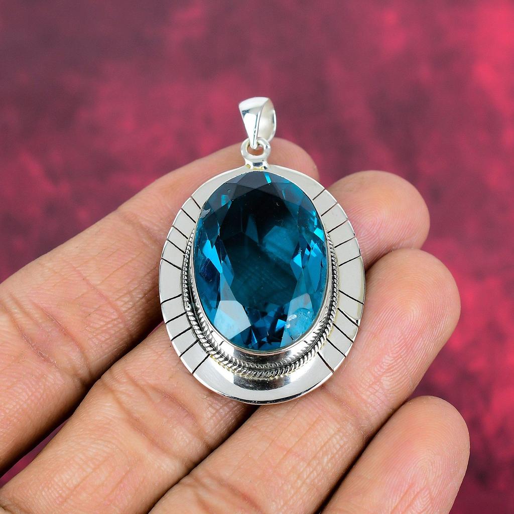 Indicolite Gemstone Pendant, 925 Solid Sterling Silver Pendant, Handmade Antique Jewelry, Gift For Mother Day