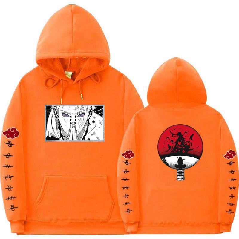Mens Oversized Hooded Sweatshirt With Naruto Anime Print Fleece-Lined Streetwear Teens Fall Season