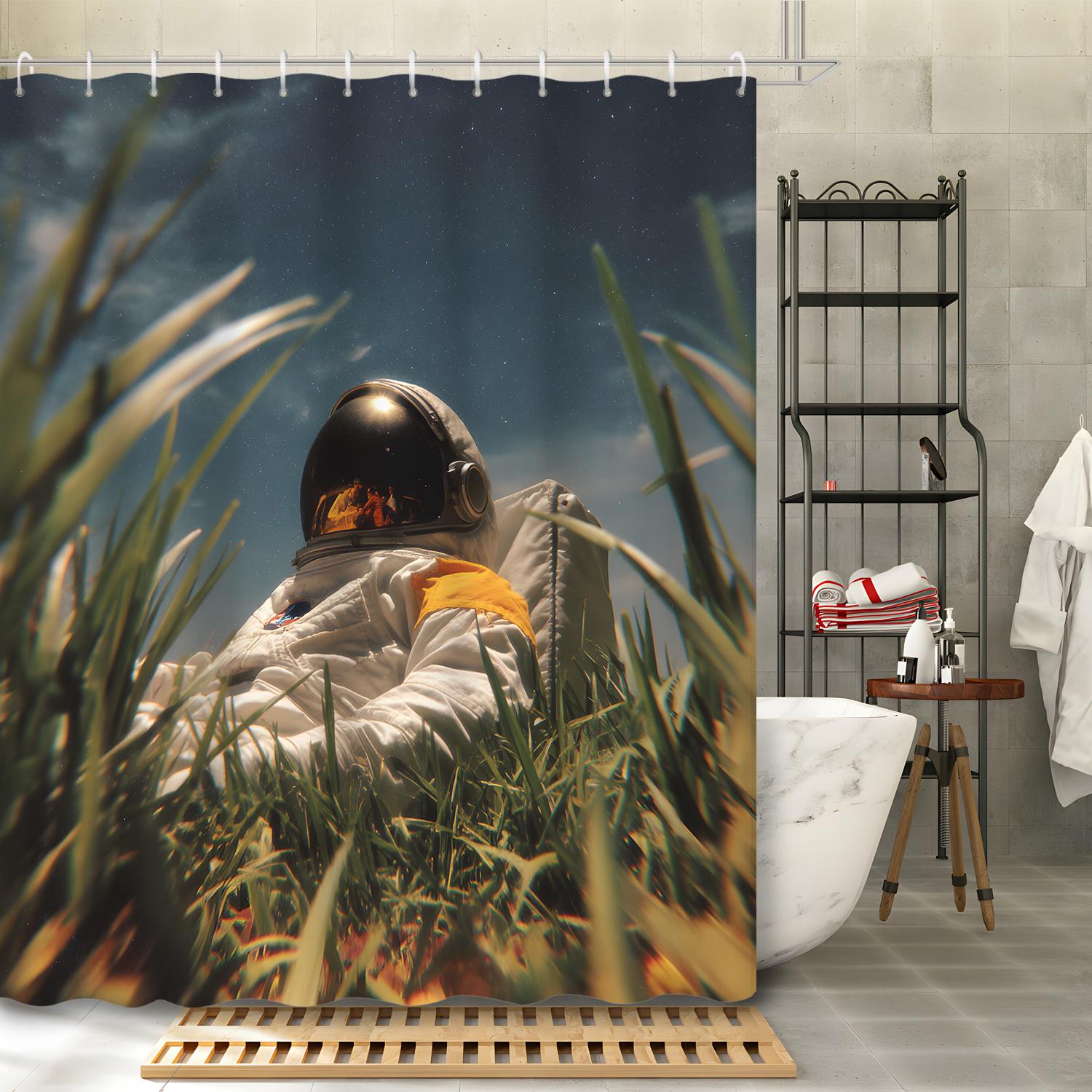 

1Pc Modern Creative Art Astronaut Lawn Shower Curtain With 12 Hooks, Bathroom Decor Shower Screen, Bathroom Accessories W60H190(CM)-1 Pcs