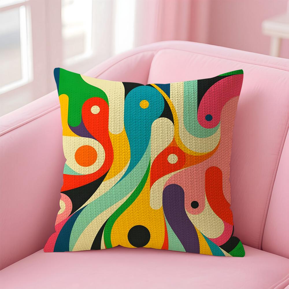 Abstract Geometric Cushion Cover Natural Linen Pillow Case Double-Sided Print Decorative Sofa Pillowcase Home Decor Gift