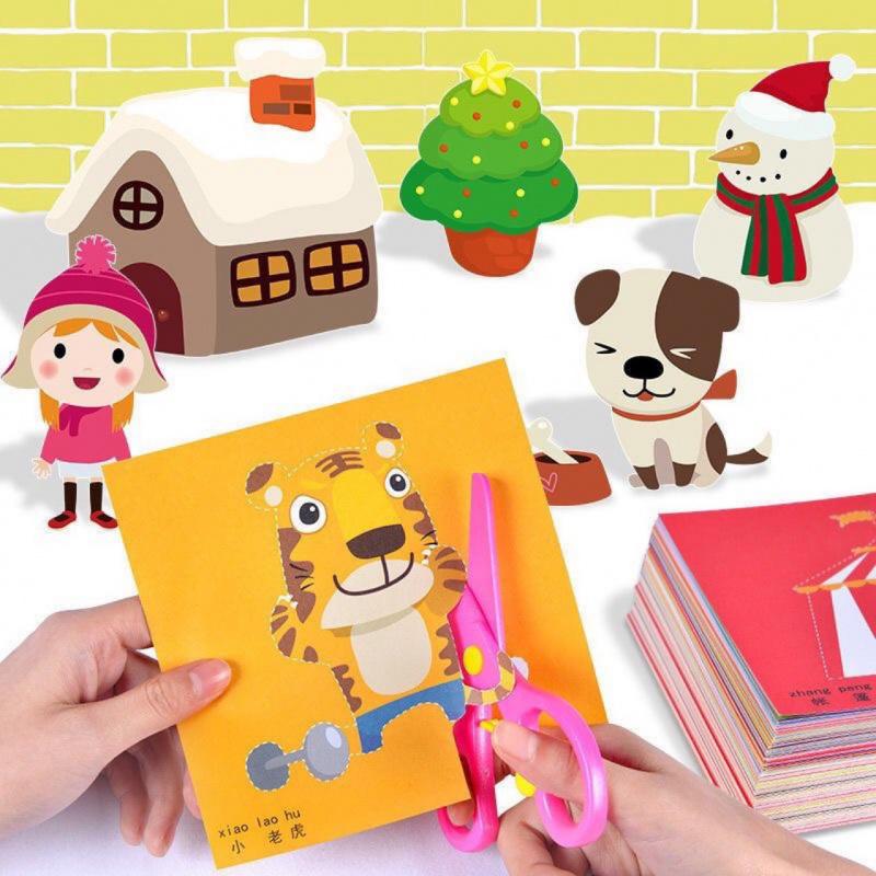 96Pcs Handmade Paper Cut Book Kids Craft Toys DIY Cartoon Scrapbooking Paper Art Toys Kids Learning Toys for Children Gifts