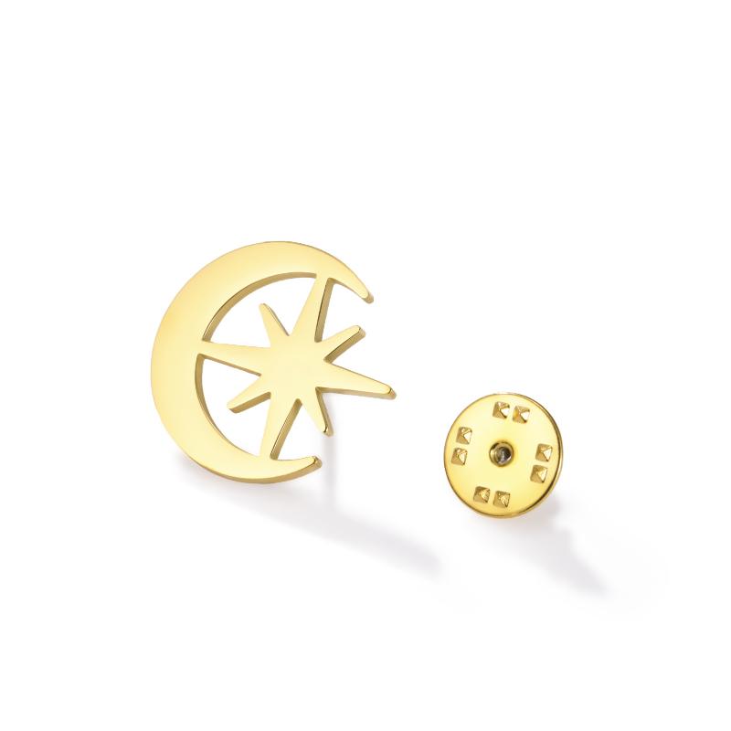Rostfritt Stål Kvinnor Flickor Brosch Sol Måne Stjärna Märke Lapel Pin Accessoarer Trendiga Smycken