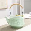 Blue Ceramic Teapot, Large capacity cooling water kettle, Brewing tea pot with tea strainer, Restaurant handle style tea kettle
