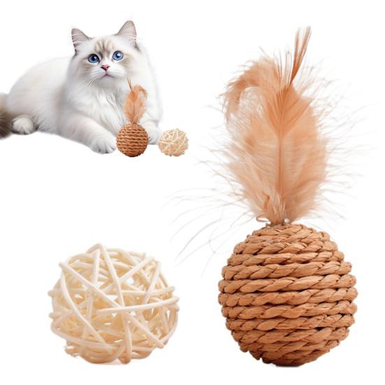 1 Set Cat Toy Felt Sisal Rattan Ball Cat Scratching Post with Bell Feather Large Size Furniture Protection Cat