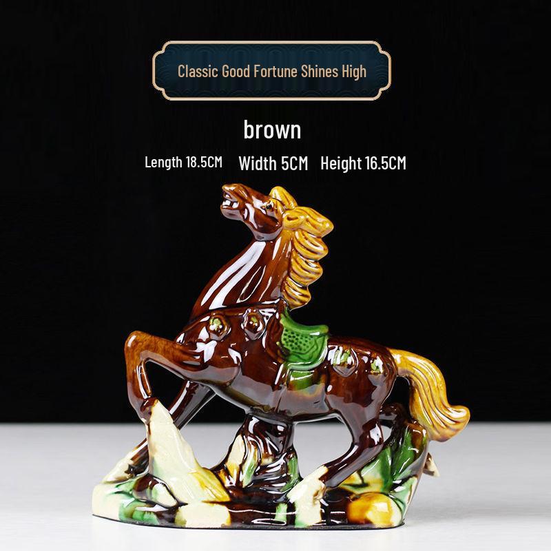 

Tang Sancai Ceramic Horse Figurines: Handcrafted Feng Shui Ornaments for Attracting Wealth in Home or Office.