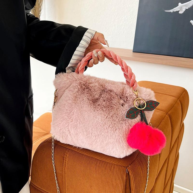 Cute Cherry Design Girl Plush Handbag Autumn New Mao Mao Women Shoulder Messenger Bag