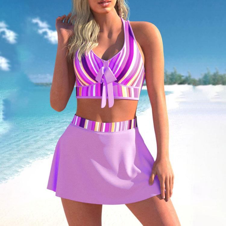 Costume da bagno europeo e americano Costume da bagno spezzato Abito conservativo da donna Set bikini Costume da bagno a tinta unita