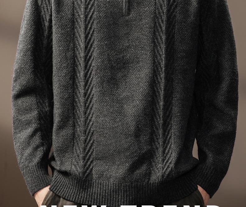 Men's High-End Half-Zip Stand Collar Sweater - Thickened Knit Jacket for Autumn/Winter