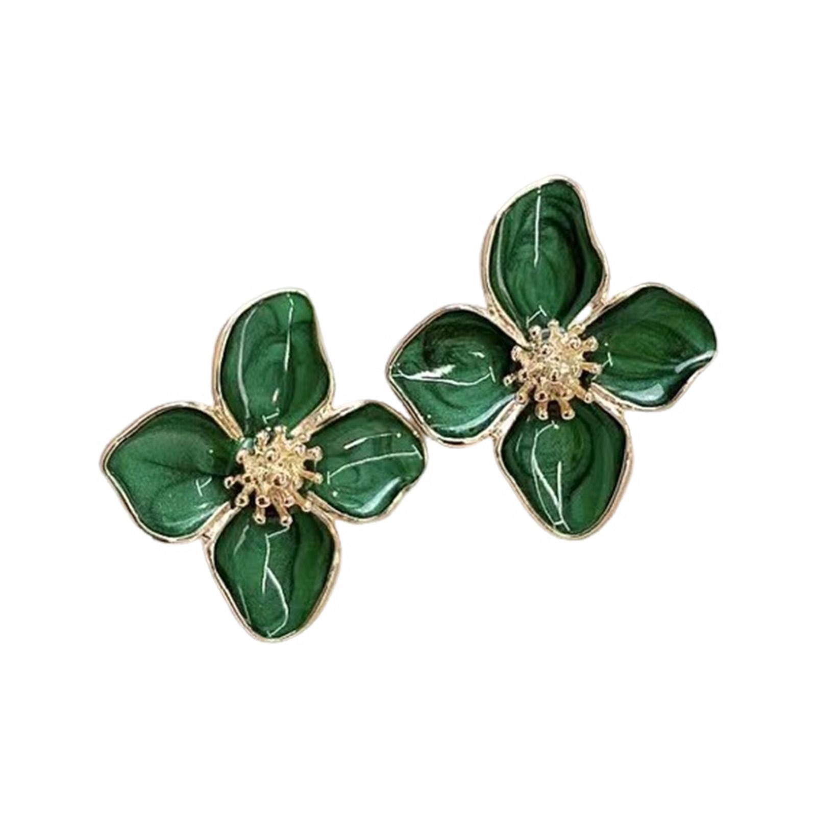 

Ethnic Style Enamel Earrings For Women Trendy Drip Oil Flower Stud Earrings Elegant Roselle Shaped Earring Jewelry Accessories зелёный
