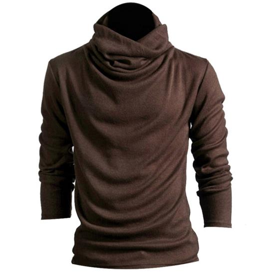

Шикарная мужская однотонная футболка с высоким воротником, длинным рукавом, пуловером, базовый топ, облегающая футболка XXL кофейный