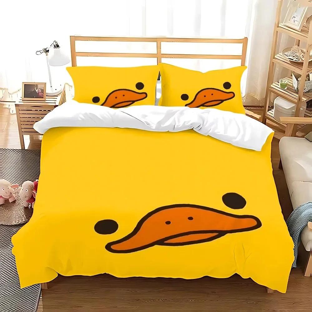 Cute Yellow Duck duvet cover and pillowcases, double cartoon soft bedding set, home bedroom decor, gift for boys and girls