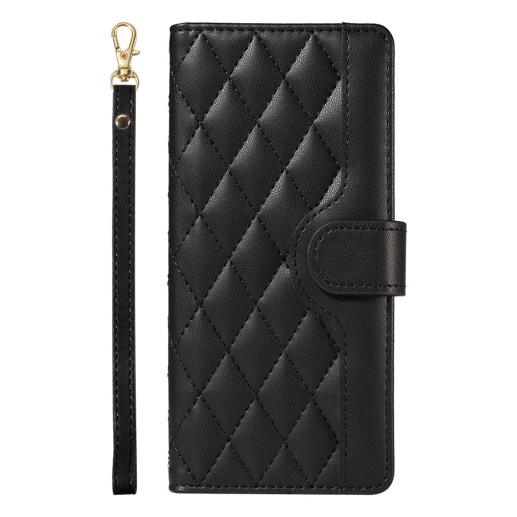 For Realme GT 6 5G Case Wallet Rhombus Leather Phone Cover with Shoulder Strap,Wrist Strap
