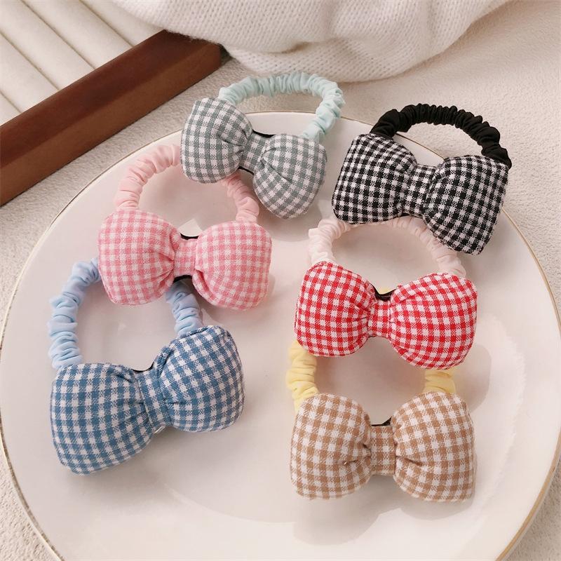 Fabric Plaid Bow Children Hair Scrunchies Sponge Cloth Sweet Bownot Hairbands Korean Princess Girls Kids Elastic Rubber Bands