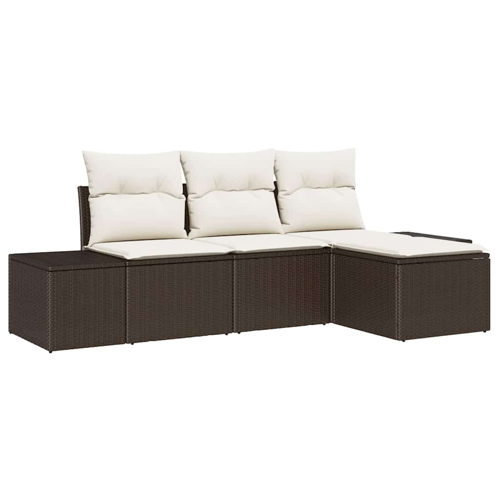 4 Piece Brown Poly Rattan Sofa Set with Cushions