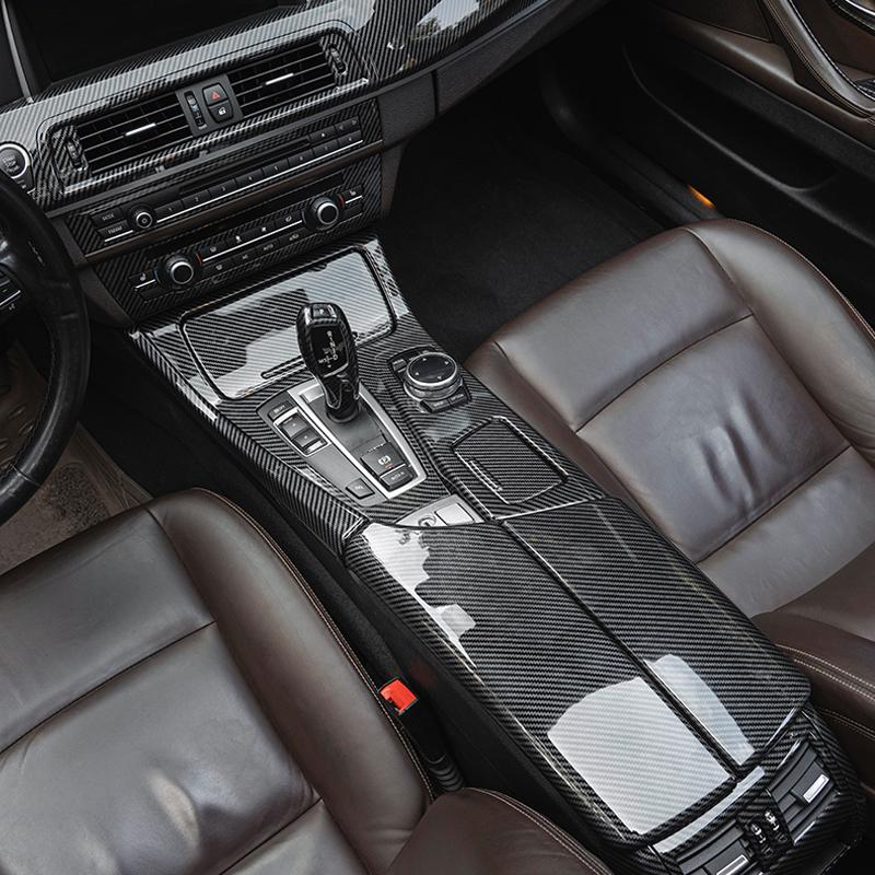 LHD For BMW 5 Series F10 F11 carbon fiber central armrest box cover storage box gear position panel decoration cover auto parts