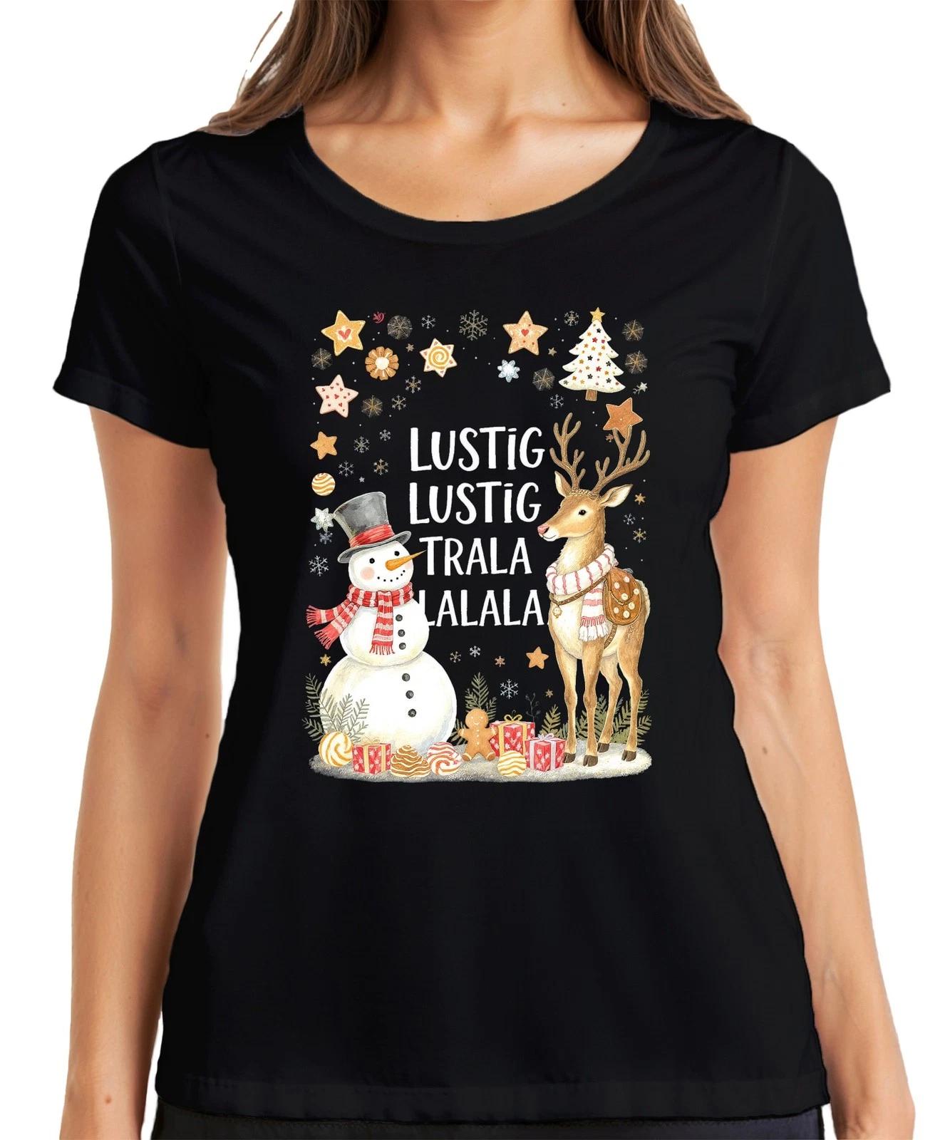 Lustig Lustig Trala Lalala Weihnachten Schneemann Rentier Retro Damen T-Shirt S