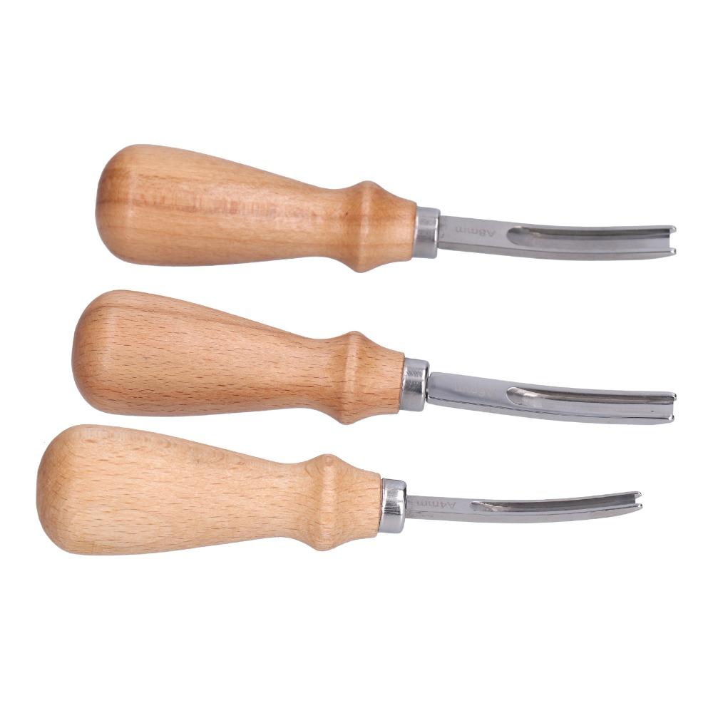 3pcs Wooden Handle Edge Skiving Tool Wide Mouth Leathercraft Trimmer Leather Crafting