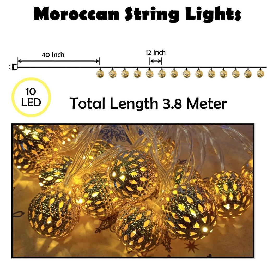 Metal Ball Light for Decoration - 3.8 Meter, Moroccan Ball Light, Led Light for Home Decoration, String Light for Decoration