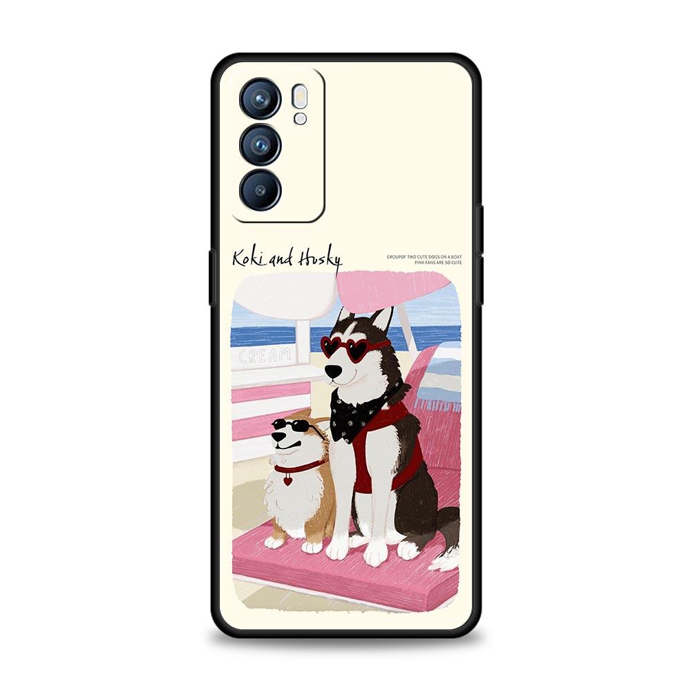 Cute Cartoon Dog Seaside Rabbit Case For Oppo Reno14 Reno13 Reno12 11 F 10 Find X5 X9 Pro A54 5G A53 A9 A16 A78 4G A80 A98 Cover