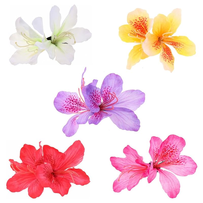 ALIMITOPIA Hawaiian Flower Hair Clip, 8pcs, Medium Size, Fabric Artificial Tropical Flower Hairpin Barrette, Hair Accessories for Luau Beach Party, Azalea