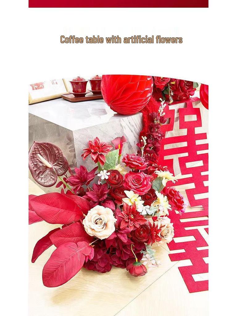 Red Wedding Artificial Flower Arrangement for Living Room, Coffee Table, or Bedside Table Décor