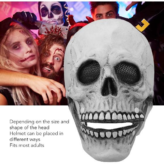 ZJchao Latex Full Head Skull Mask, Movable Jaw Talking Skeleton Mask, Professional Halloween Haunted House Cosplay Masks, Adjustable Horror Costume