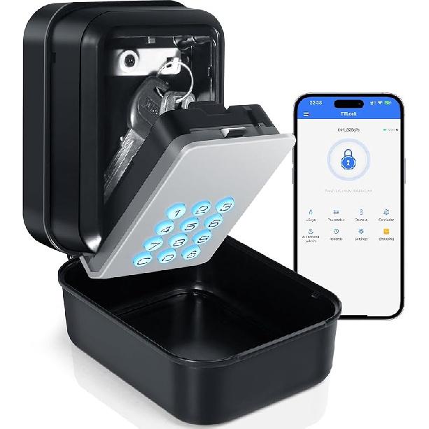 

Smart Key Lock Box with Code – Bluetooth & PIN Unlock, APP Controlled Digital Lockbox for Keys, Generate eKeys and Remote Passcodes for Airbnb Wall-mounted