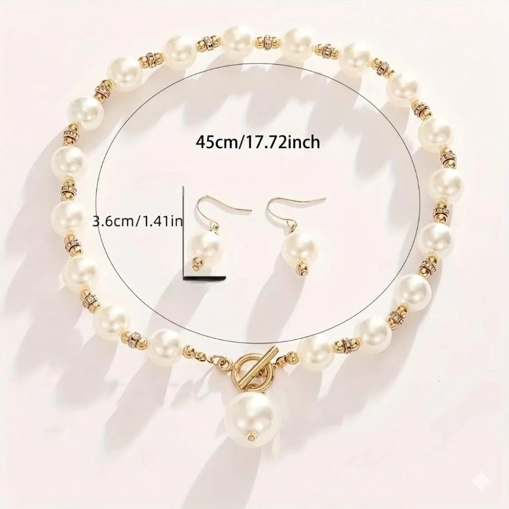 Zircon Pearl Necklace Beaded Earrings Necklace Set New Women's Pearl Jewelry  Anniversary
