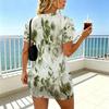 Floral Short Sleeve V-Neck Bodycon Mini Skirt – Soft Comfy Fresh Style, Ideal for Beach Vacation, Casual Work, Daily Wear & Home Lounge
