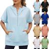 Women's Hooded Short Sleeve Sweatshirt Loose Fit Half Zip Front Kangaroo Pocket Solid Color Thin Casual Hoodie Top for Spring Summer Daily Wear