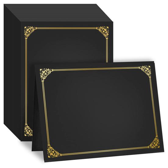 10 Pcs Black Certificate Holders Covers 9.45 for 12.6 X Diploma Inch Paper Gold