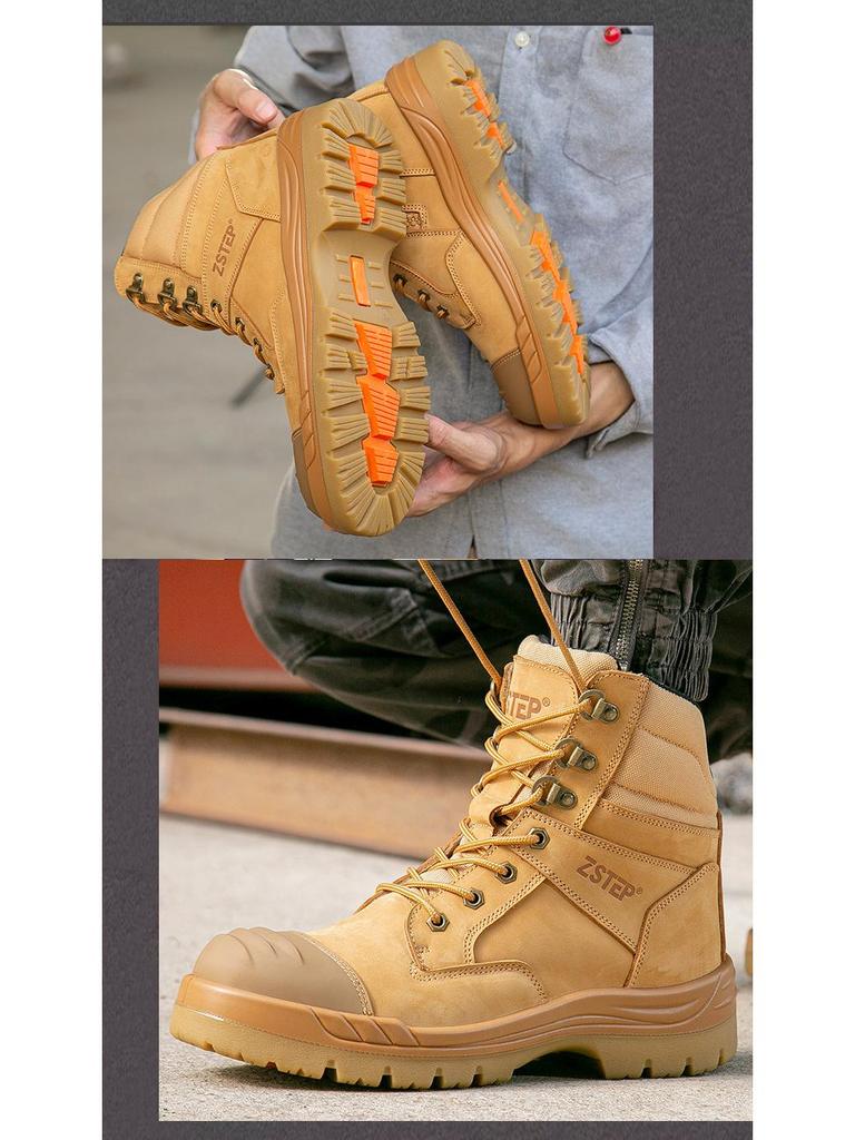 Men's High-Top Safety Boots, Yellow, Side Zipper, Anti-Smash & Anti-Puncture, PU/TPU Sole