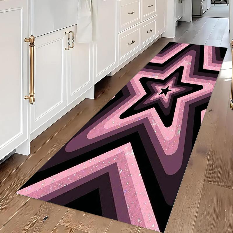 Loper Antislip Wasbaar Keuken Vloermat Roze Paarse Ster Gradiënt Ontwerp Lang Geometrisch Vloerkleed voor Hal Wasruimte 40x120cm