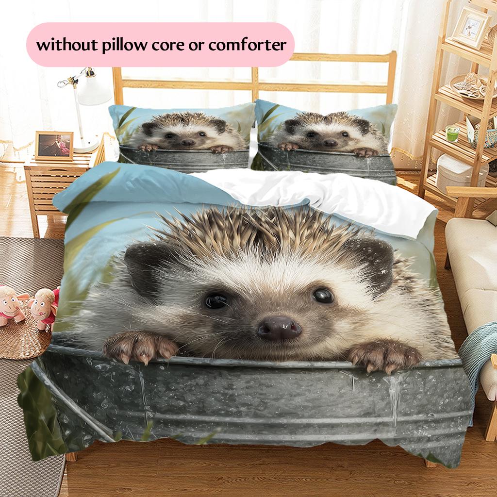 Beautiful Hedgehog Pattern Bedding Home Decoration Birthday Gift (1 * duvet cover + 2 * pillowcase, without core)