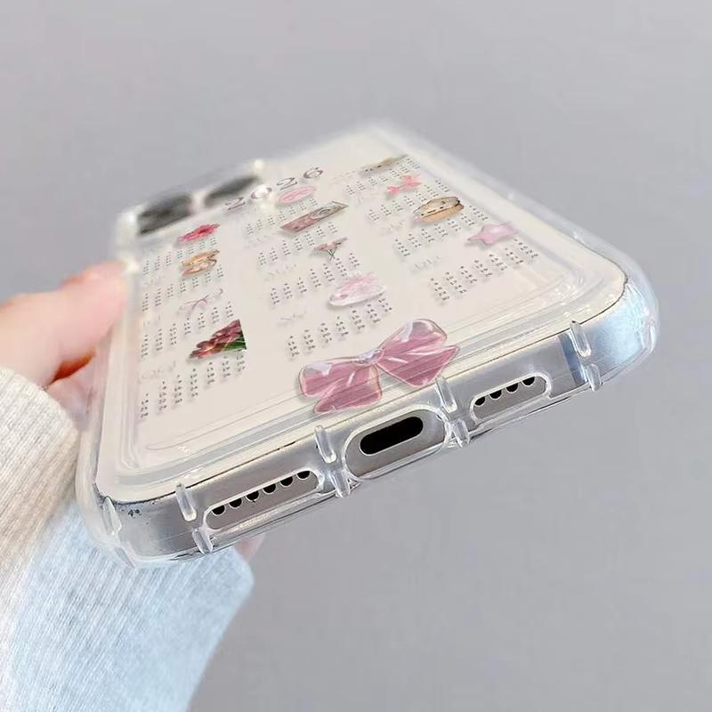 2026 Calendar Pattern Air Cushion Transparent Phone Case For iPhone 17 16 15 14 11 Pro Max Plus 13 12 16E 17 Air Bumper Cover
