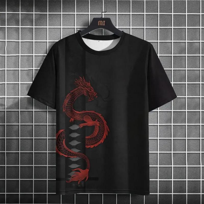Summer Fashion T-Shirts dragon 3D Print Street Men's Large Size Daily T-Shirt with Round Neckline and Short Sleeves T-Shirts Tops