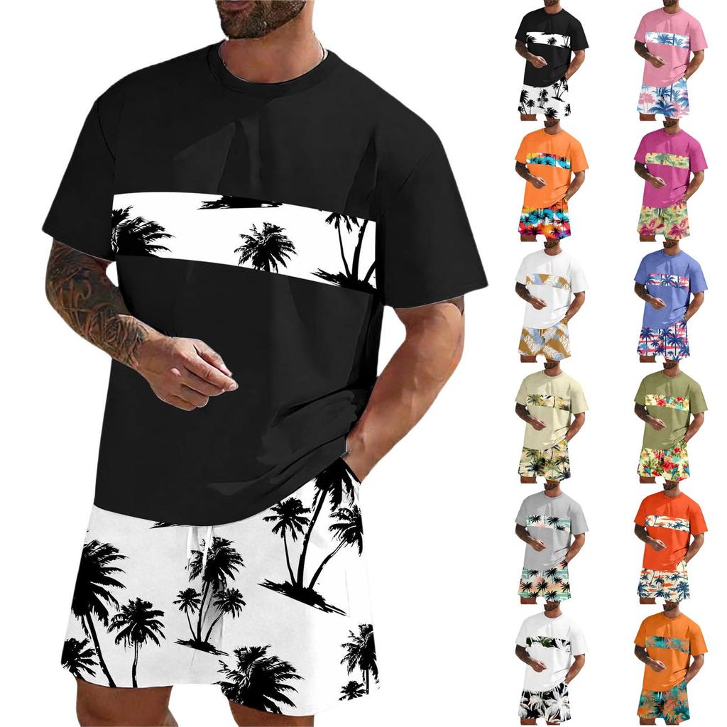 Men's Casual Two Piece Set Short Sleeve T Shirt and Elastic Waist Drawstring Shorts Summer Outfit Lightweight Comfortable Fit