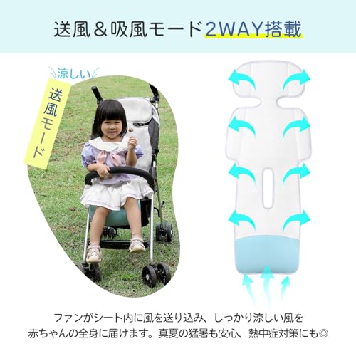 [2025 Model] AGPTEK Children's Cooling Seat with Fan, 3 Airflow Settings, Stroller/Car Seat Compatible, 150% Strong Wind, 2-Way Mode, Stroller Cooling