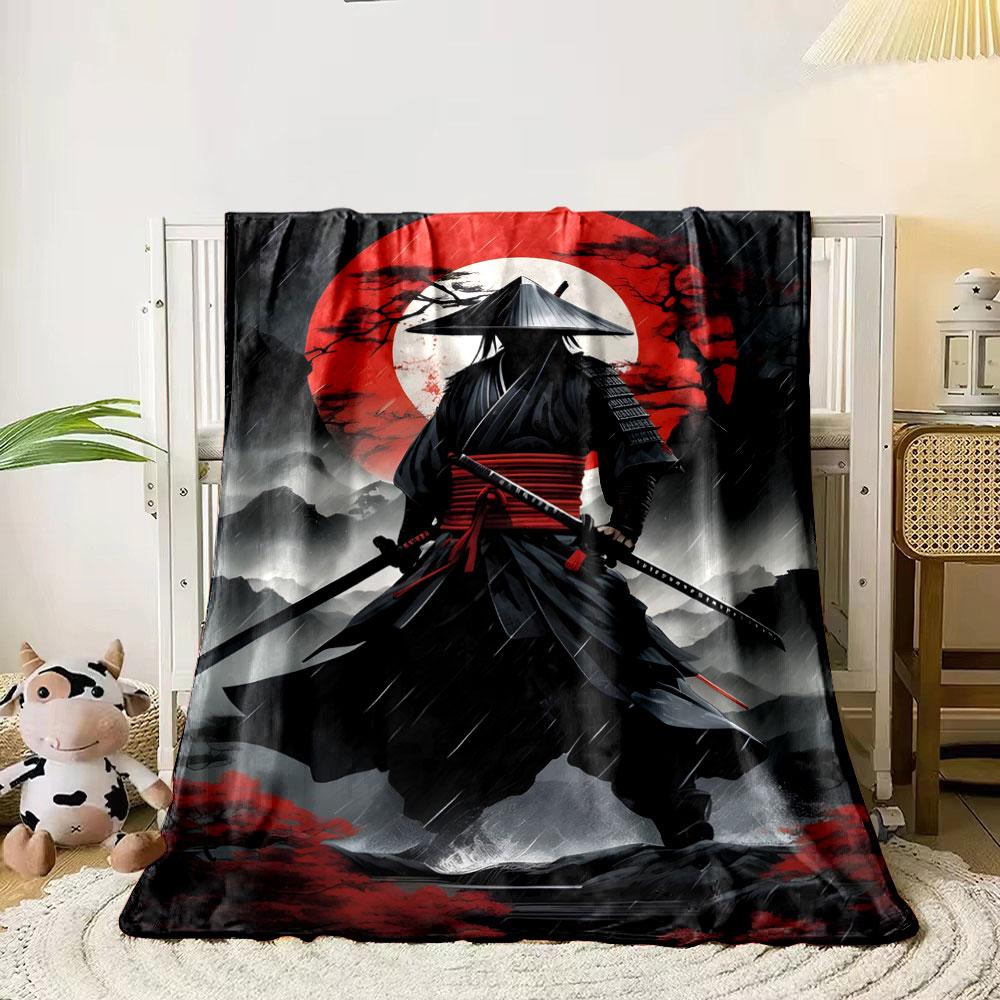Samurai Red Moon Rain bedroom Blanket for Livingroom Couch lunch break Soft throw for Friend's festival Gift