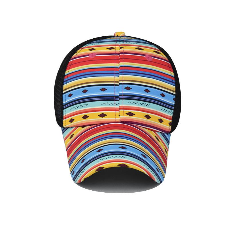 Foreign Trade Colorful Rhombus Cross Ponytail Hat European and American Women Ponytail Hat Sunscreen Visor Ponytail Baseball Cap