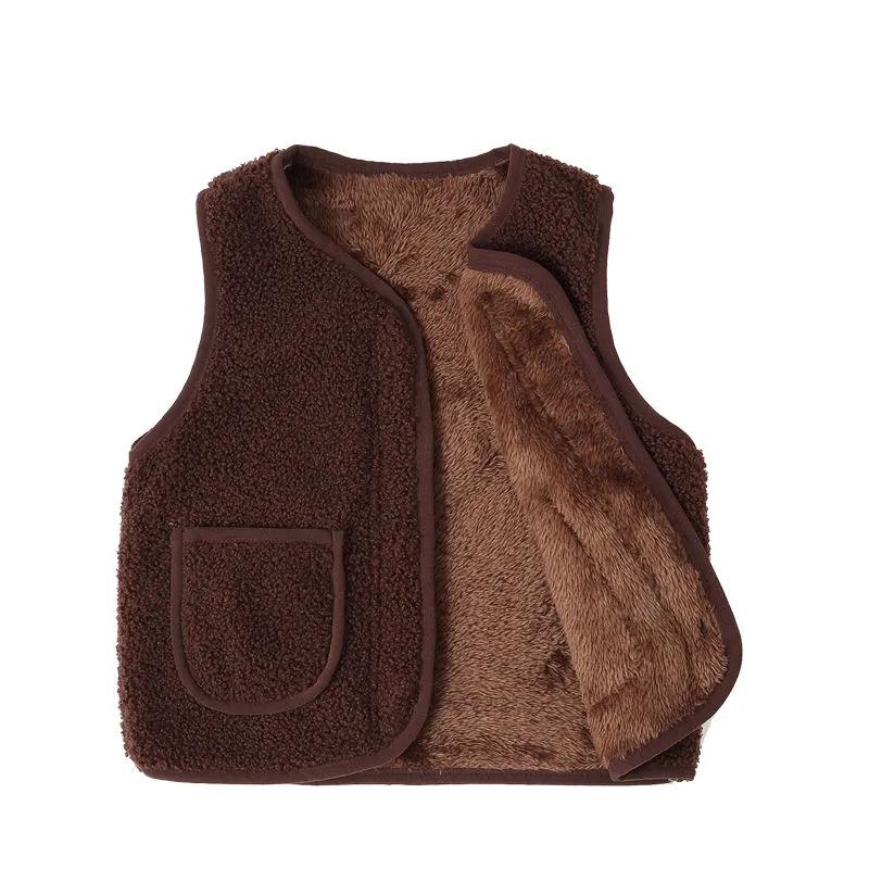 

Детский осенне-зимний жилет для девочки и мальчика, флисовый жилет, куртка на молнии, безрукавная, зимняя одежда для снега, жилет, теплый 100 темно-коричневого
