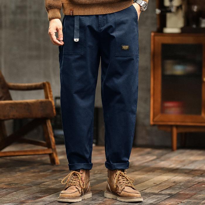 

Mens Clothing Spring Autumn Cargo Pants Man Cotton Casual Loose Trouser Belt Mid Waist Joggers Male Straight Baggy Pants 38
