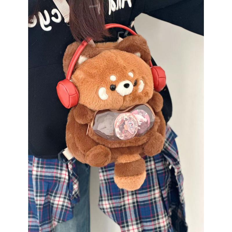 Adorable Mori-Style Cartoon Raccoon Plush Backpack - Soft Commuter Trend
