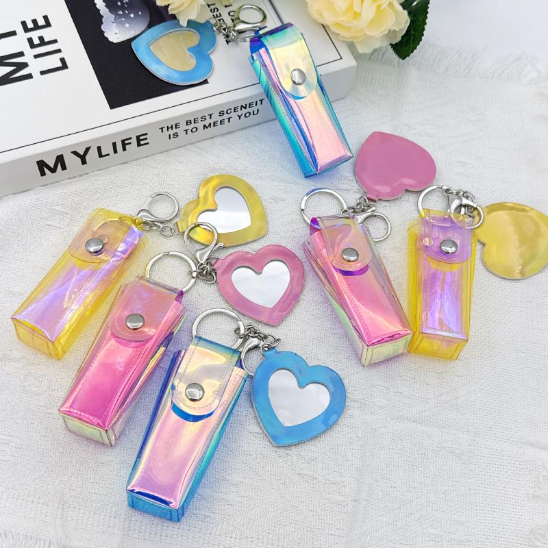 Portable Lipstick Bag Pouch Lip Balm Bag Keychain Holder Creative Lipsticks Protective Cover With Mirror