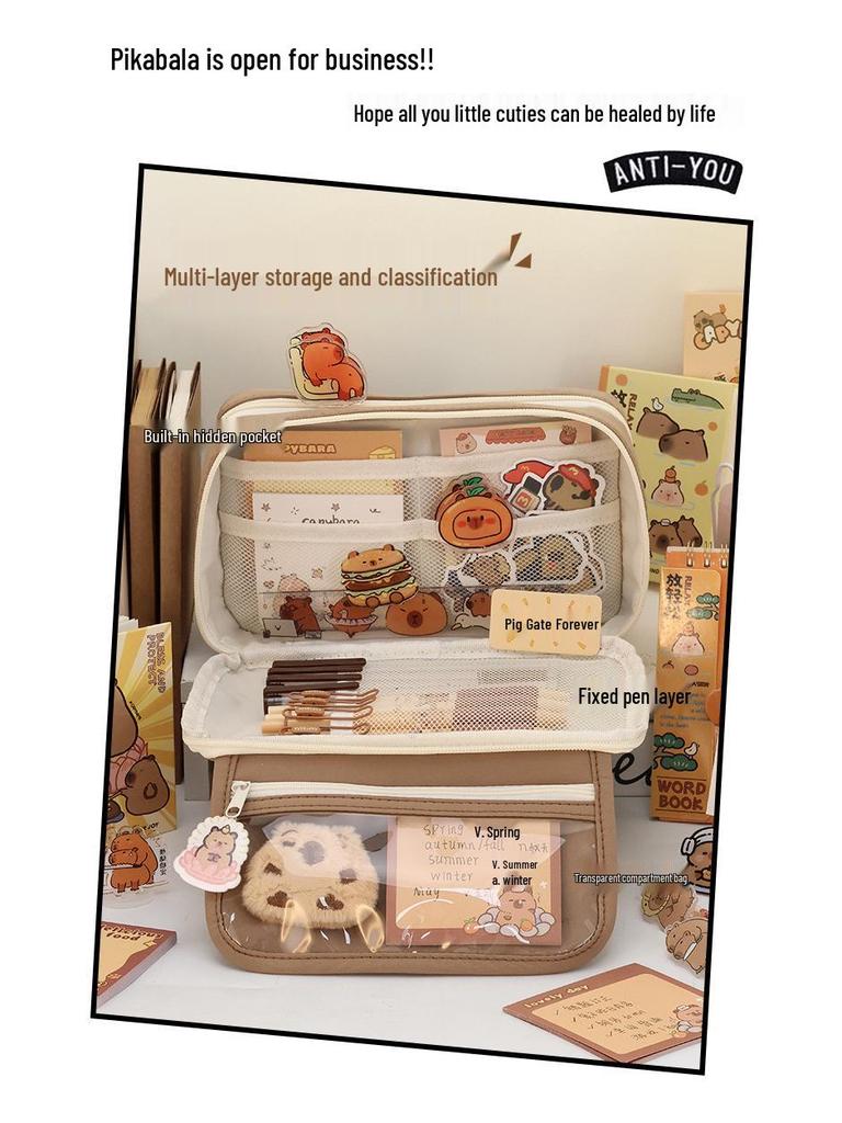 Large-Capacity Capybara Pencil Case for Girls – Cute & Transparent Design for Junior High Students