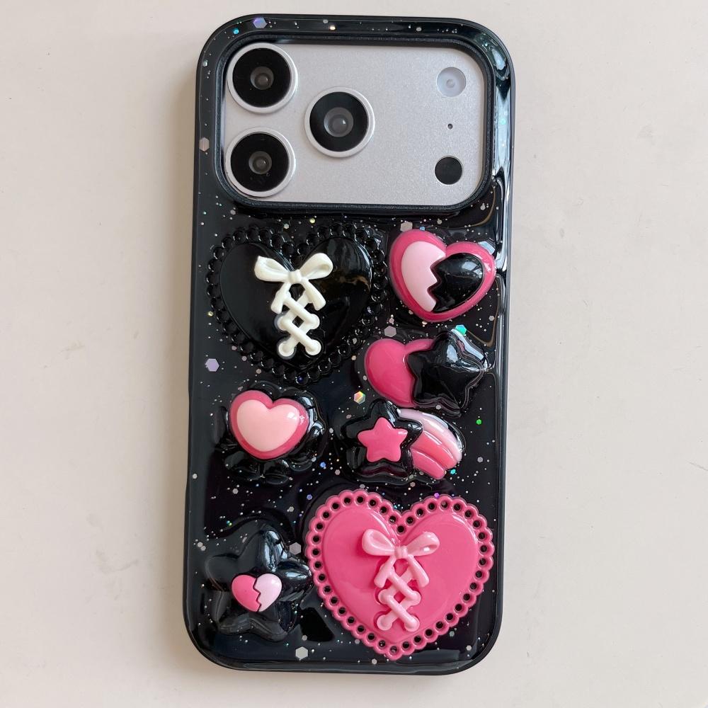 

Sweet Cool 3D Heart Star iPhone 17 Case Drip Glitter Shockproof Cover for iPhone 16 Pro Max 17 Pro 15 Pro 11 Women Girls iPhone 15