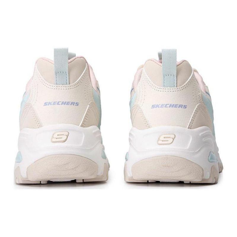 Skechers D'LITES 1.0 Women Leather Light Sport Low Top Dad Shoes White Pink 896235-MLT