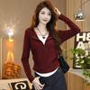 Women's Plus Size Slim Fit Patchwork Color Block Long Sleeve Zipper Top - Autumn Fake Two-Piece Style