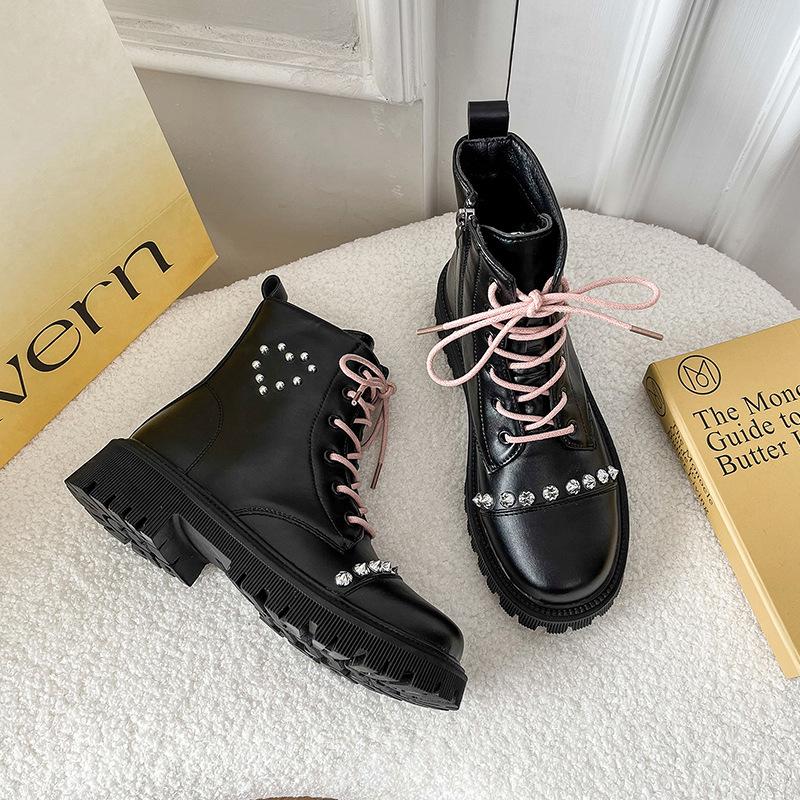 

Новые модные женские ботинки, британский стиль, ботинки Martin, Ins Trend, женские короткие ботинки, мотоциклетные ботинки 35 чёрный